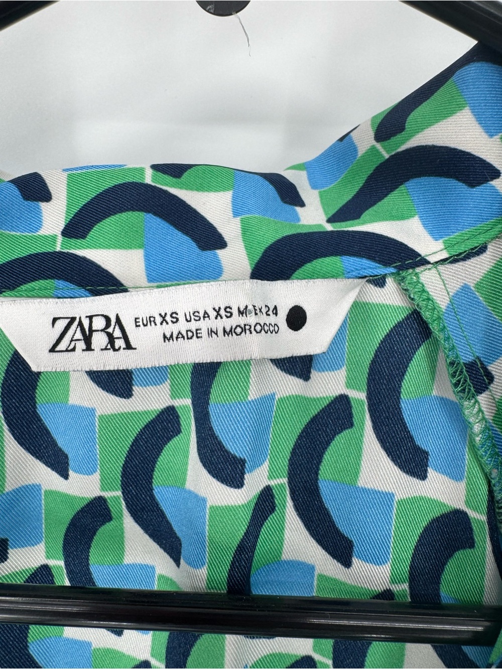 Zara Blue & Green Printed Long-Sleeve Midi Shirt Dress - Picture 3 of 6